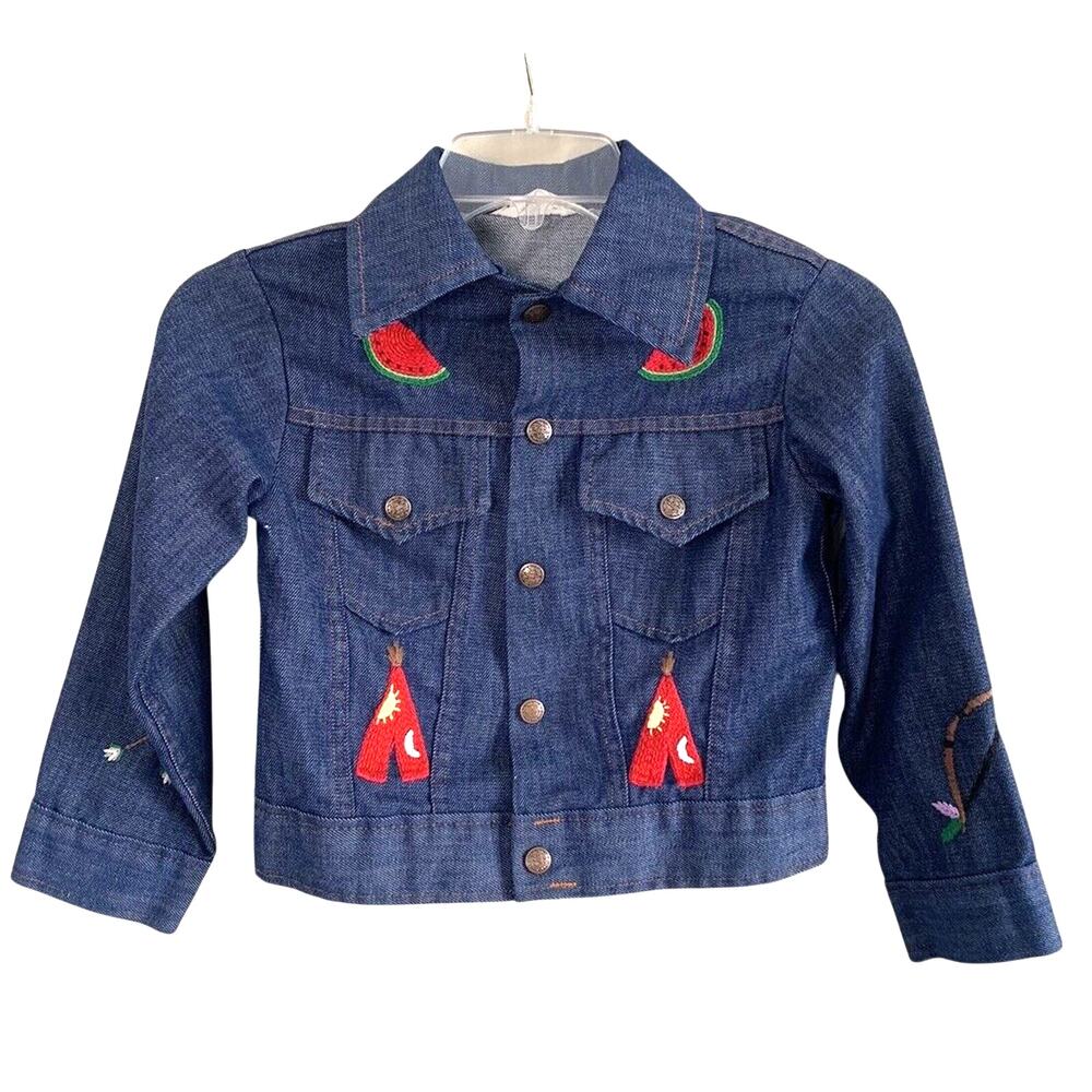 Vintage 70s Montgomery Ward Girl's Sz 12/Large Embroidered Denim Trucker Jacket